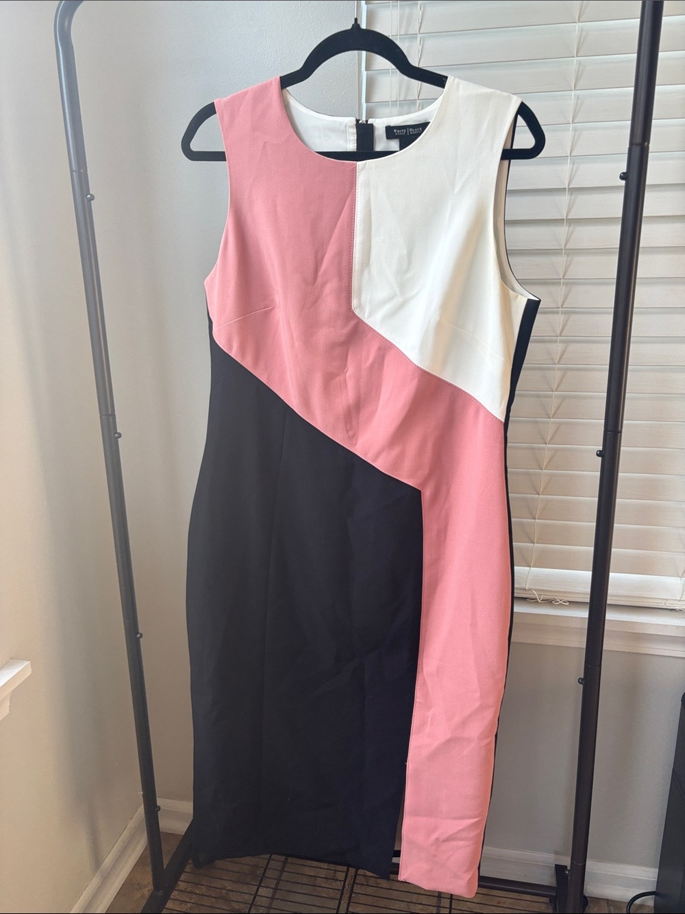 White House Black Market Pink, Black & White Colorblock Midi Dress